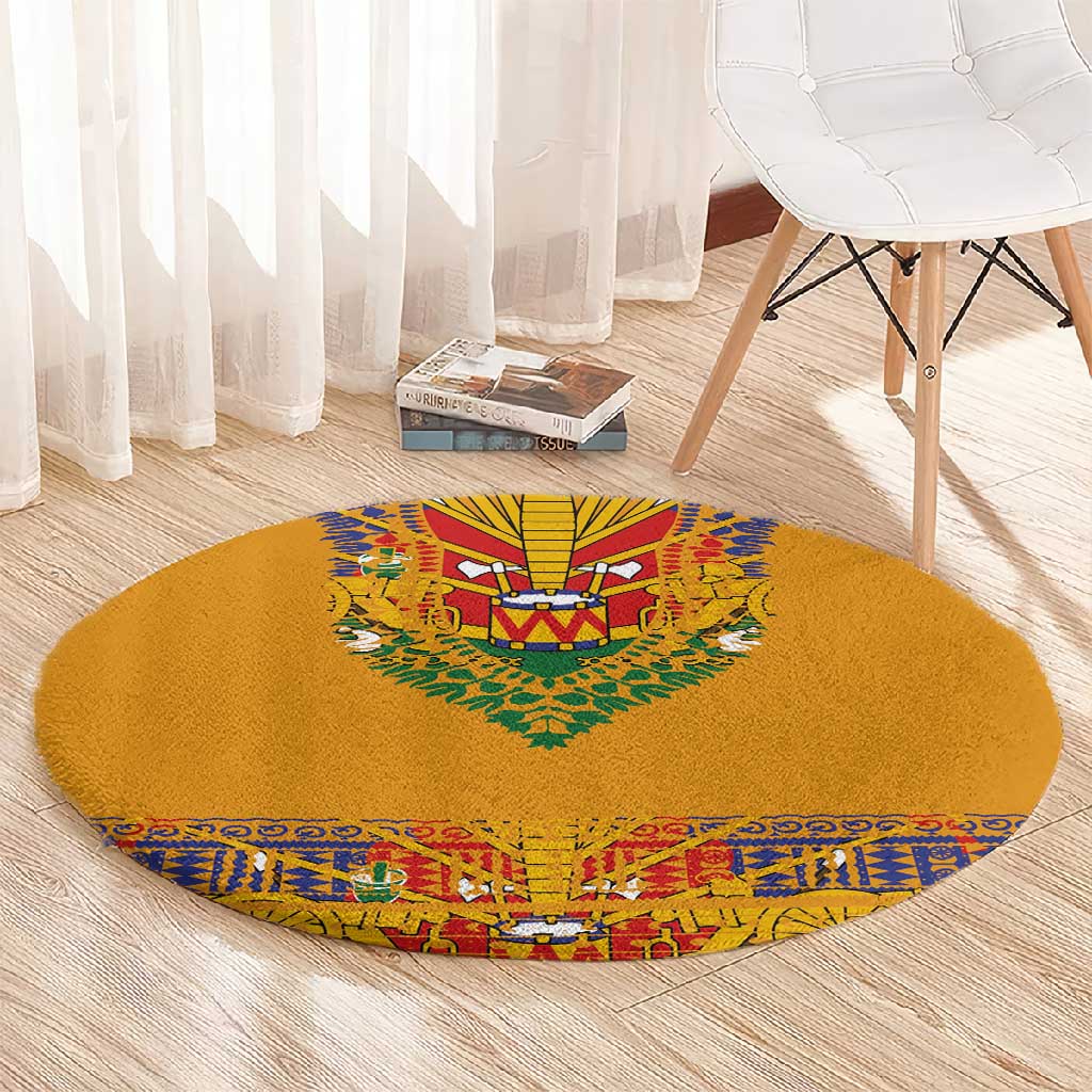 Haiti Flag Round Carpet Traditional Dashiki Yellow Color LT03