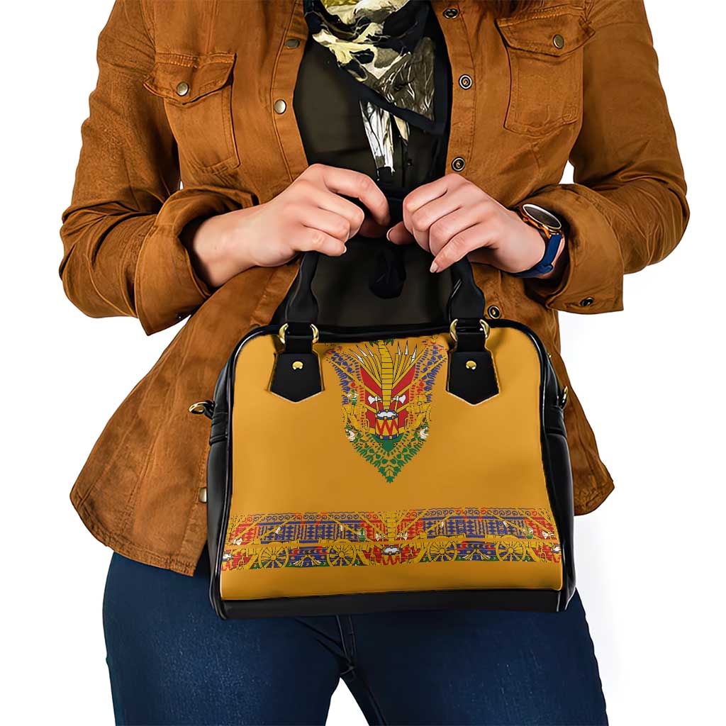 Haiti Flag Traditional Dashiki Shoulder Handbag Yellow Color LT03
