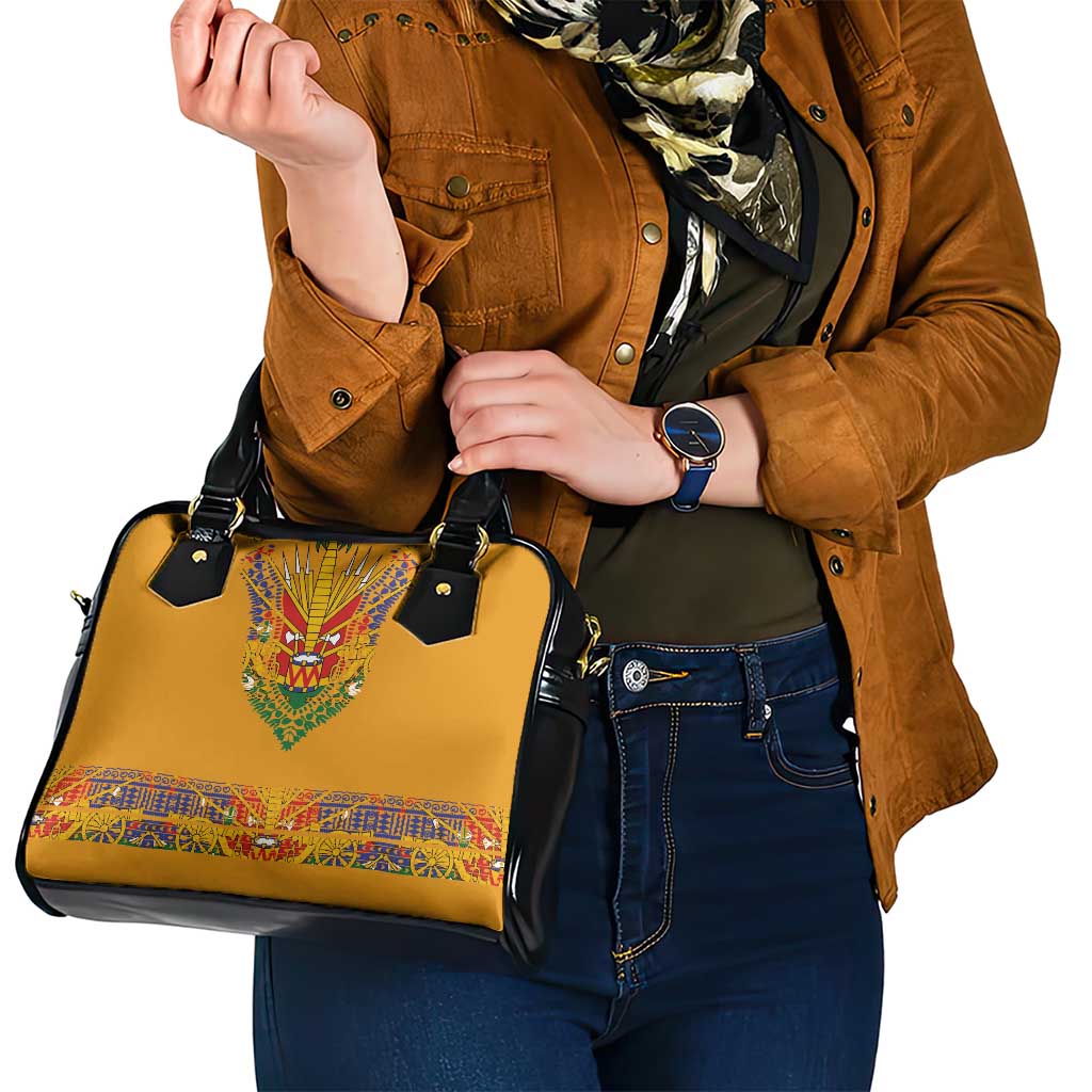 Haiti Flag Traditional Dashiki Shoulder Handbag Yellow Color LT03