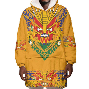 Haiti Flag Wearable Blanket Hoodie Traditional Dashiki Yellow Color LT03