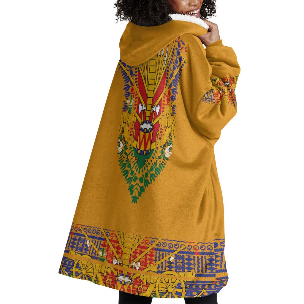 Haiti Flag Wearable Blanket Hoodie Traditional Dashiki Yellow Color LT03