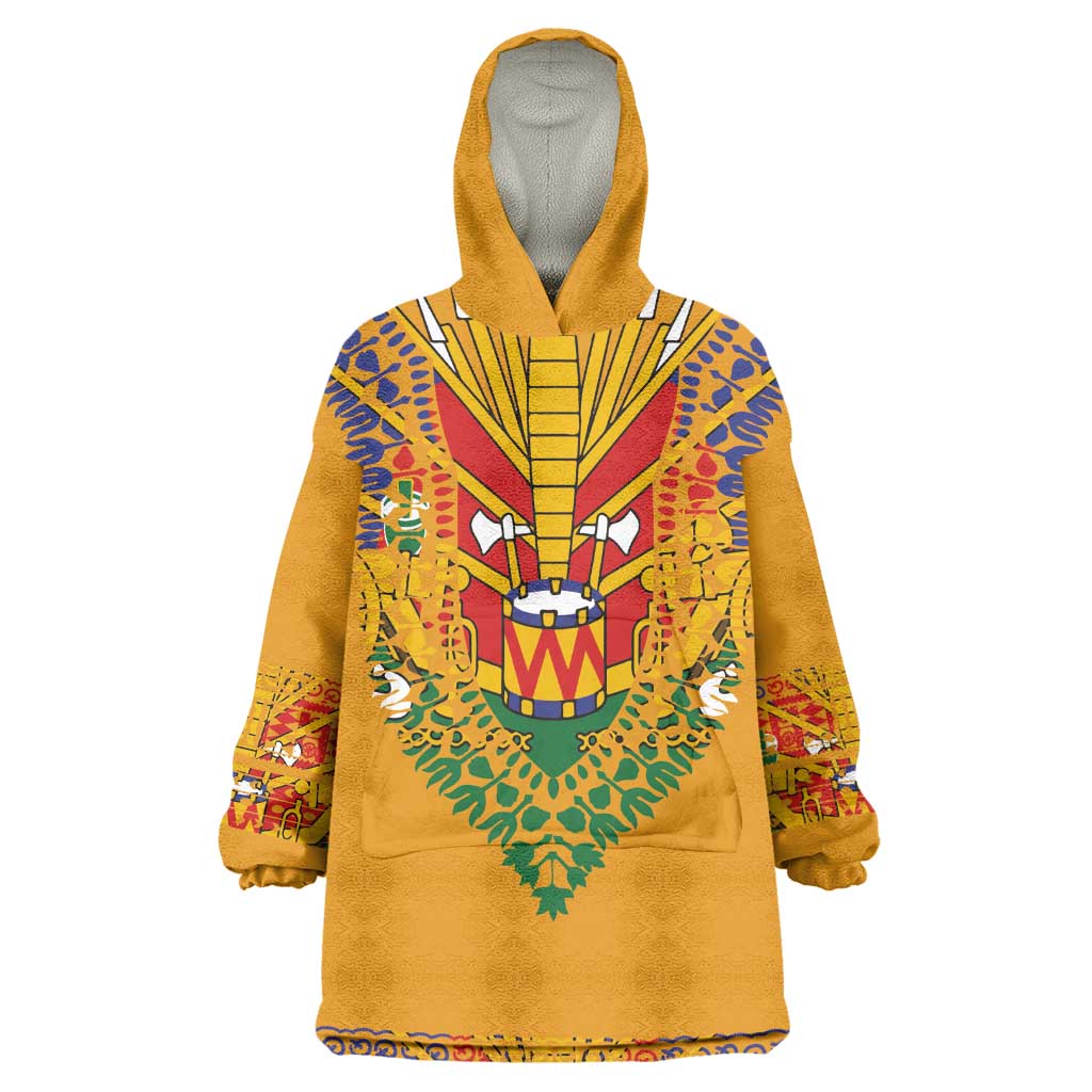 Haiti Flag Wearable Blanket Hoodie Traditional Dashiki Yellow Color LT03
