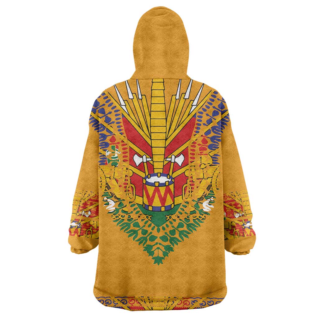 Haiti Flag Wearable Blanket Hoodie Traditional Dashiki Yellow Color LT03