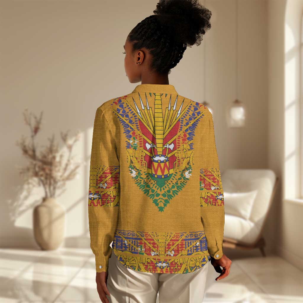Haiti Flag Women Casual Shirt Traditional Dashiki Yellow Color LT03