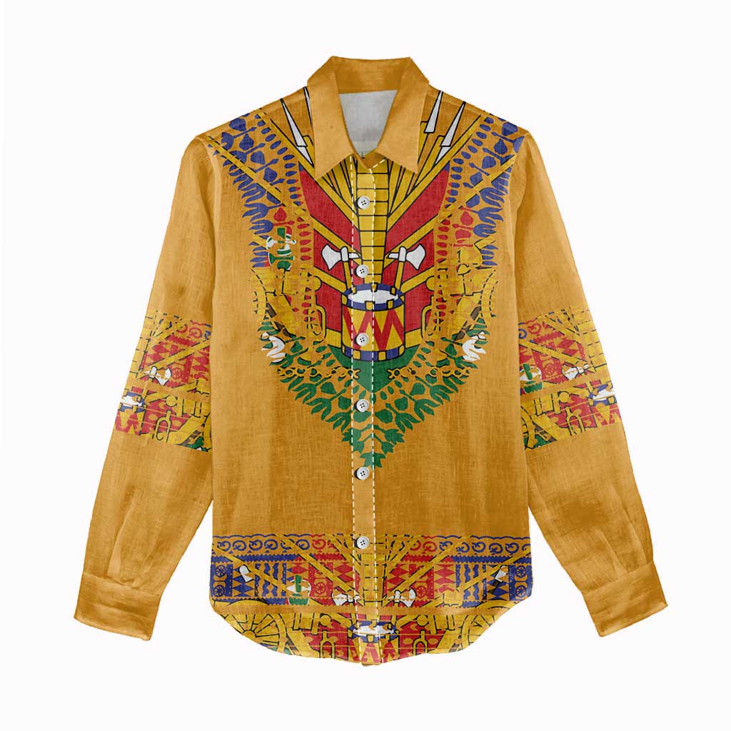 Haiti Flag Women Casual Shirt Traditional Dashiki Yellow Color LT03