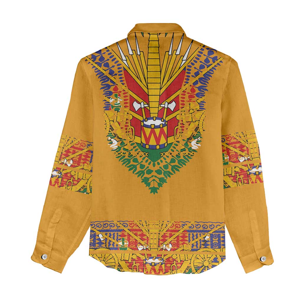 Haiti Flag Women Casual Shirt Traditional Dashiki Yellow Color LT03