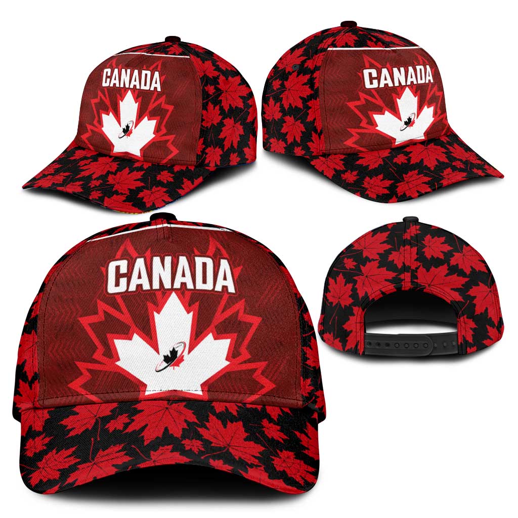 Canadian Rugby Classic Cap Maple Leaves Sporty Art Style Red Color LT03