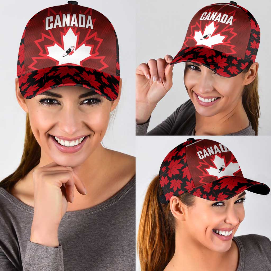 Canadian Rugby Classic Cap Maple Leaves Sporty Art Style Red Color LT03