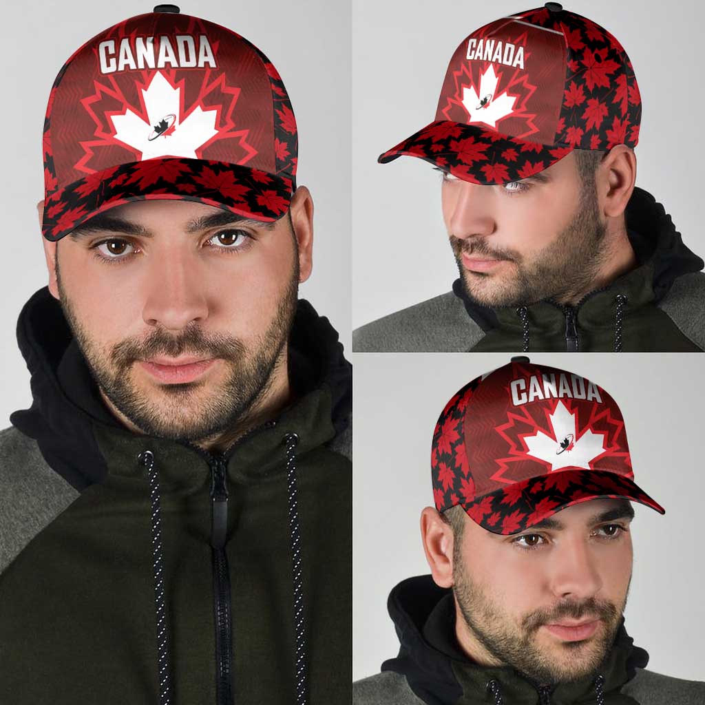 Canadian Rugby Classic Cap Maple Leaves Sporty Art Style Red Color LT03