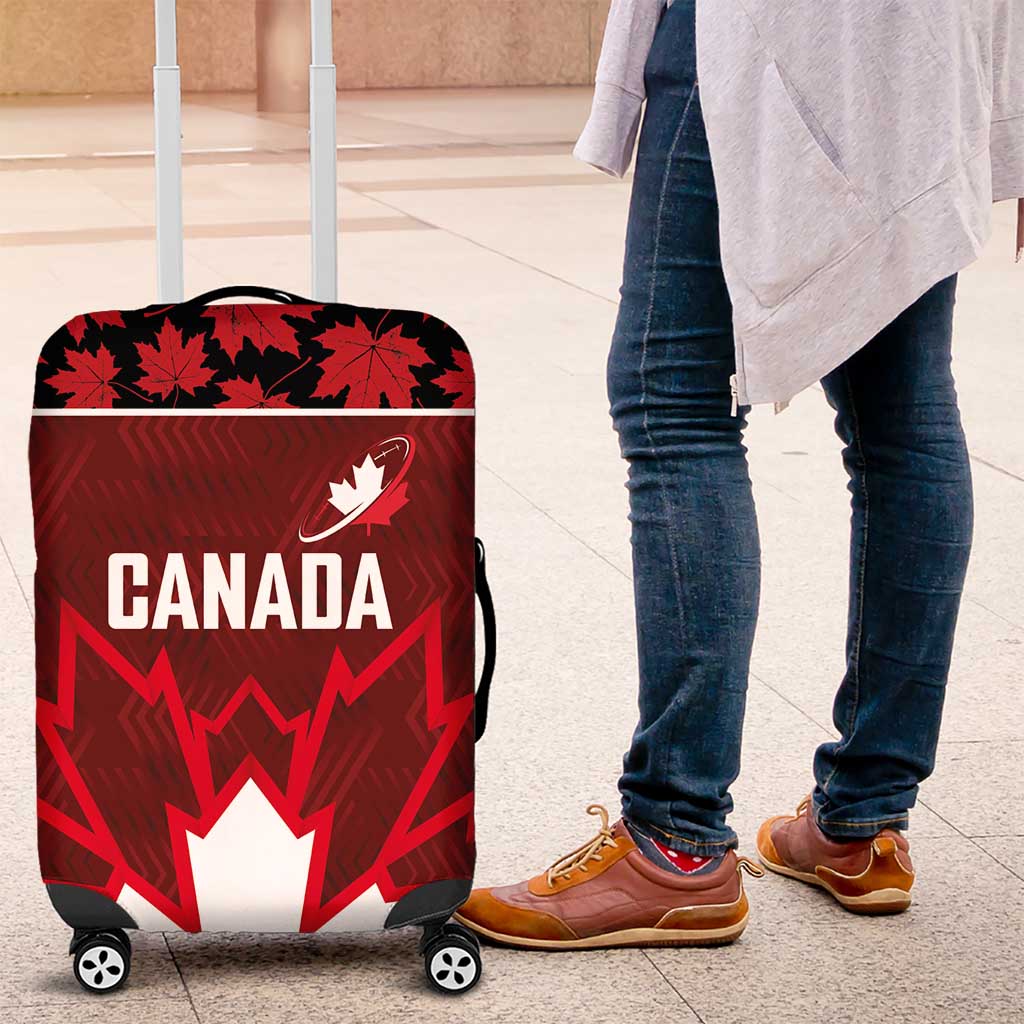 Canadian Rugby Luggage Cover Maple Leaves Sporty Art Style Red Color LT03