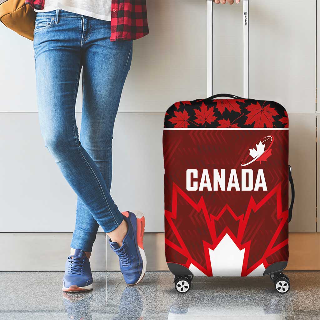 Canadian Rugby Luggage Cover Maple Leaves Sporty Art Style Red Color LT03