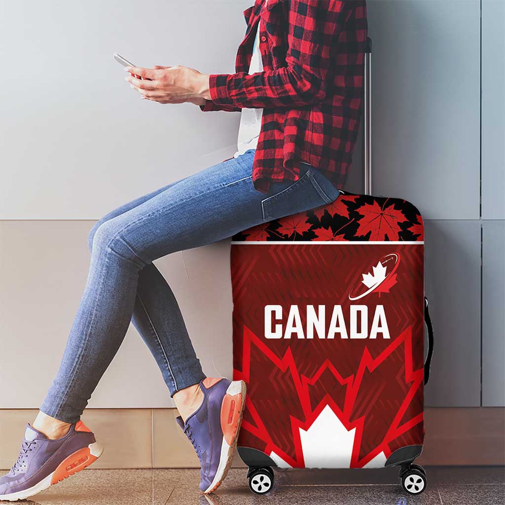 Canadian Rugby Luggage Cover Maple Leaves Sporty Art Style Red Color LT03
