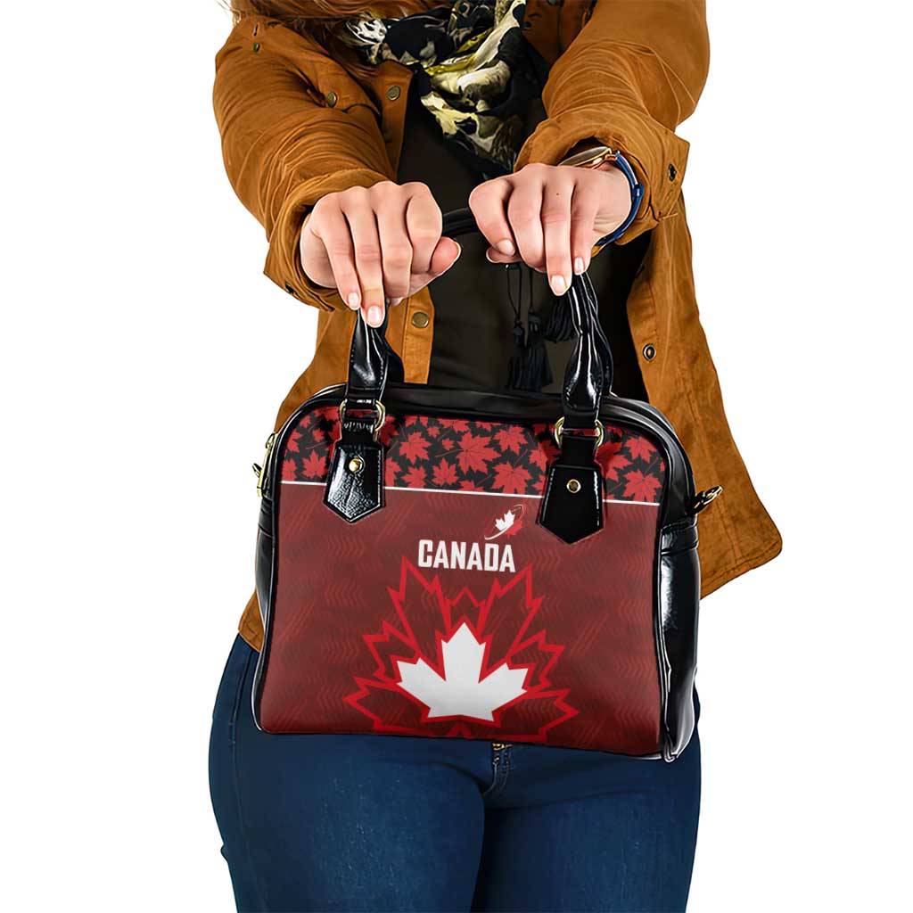 Canadian Rugby Shoulder Handbag Maple Leaves Sporty Art Style Red Color LT03