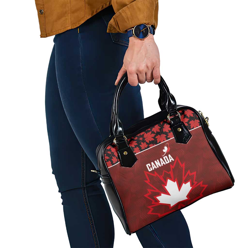 Canadian Rugby Shoulder Handbag Maple Leaves Sporty Art Style Red Color LT03