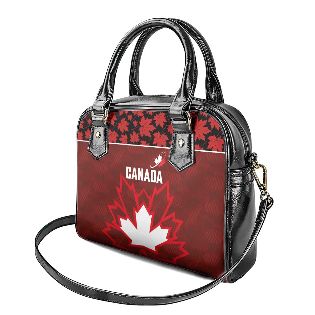 Canadian Rugby Shoulder Handbag Maple Leaves Sporty Art Style Red Color LT03
