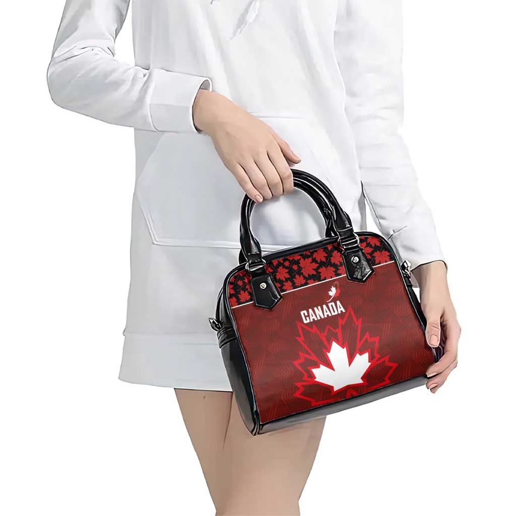 Canadian Rugby Shoulder Handbag Maple Leaves Sporty Art Style Red Color LT03