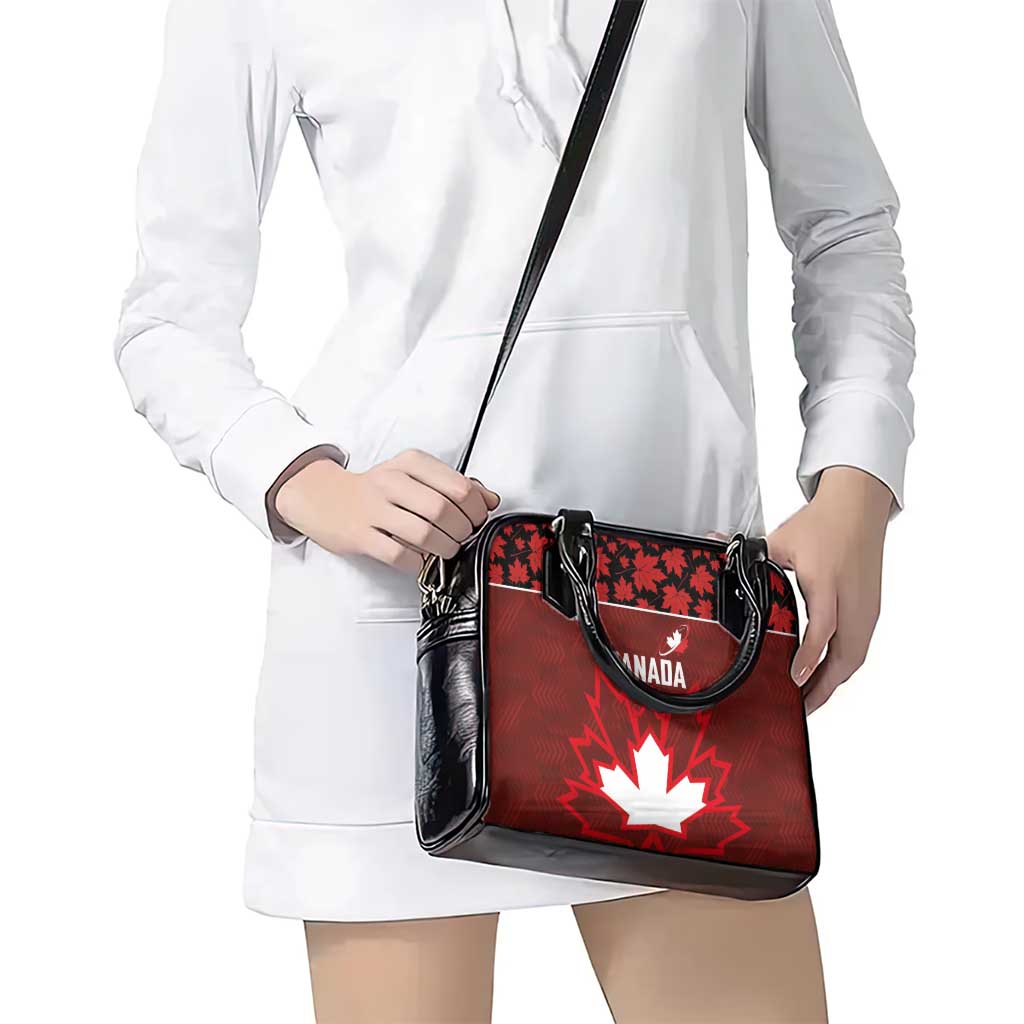 Canadian Rugby Shoulder Handbag Maple Leaves Sporty Art Style Red Color LT03