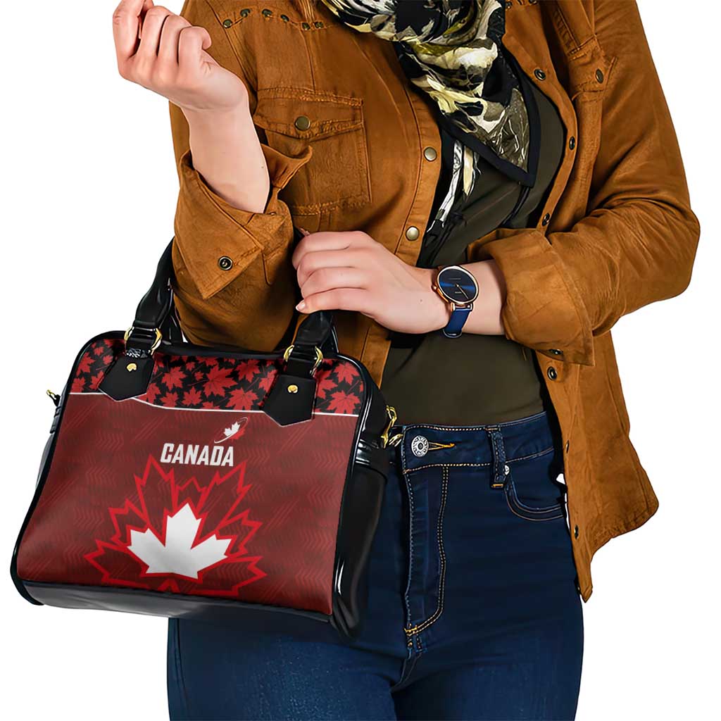 Canadian Rugby Shoulder Handbag Maple Leaves Sporty Art Style Red Color LT03