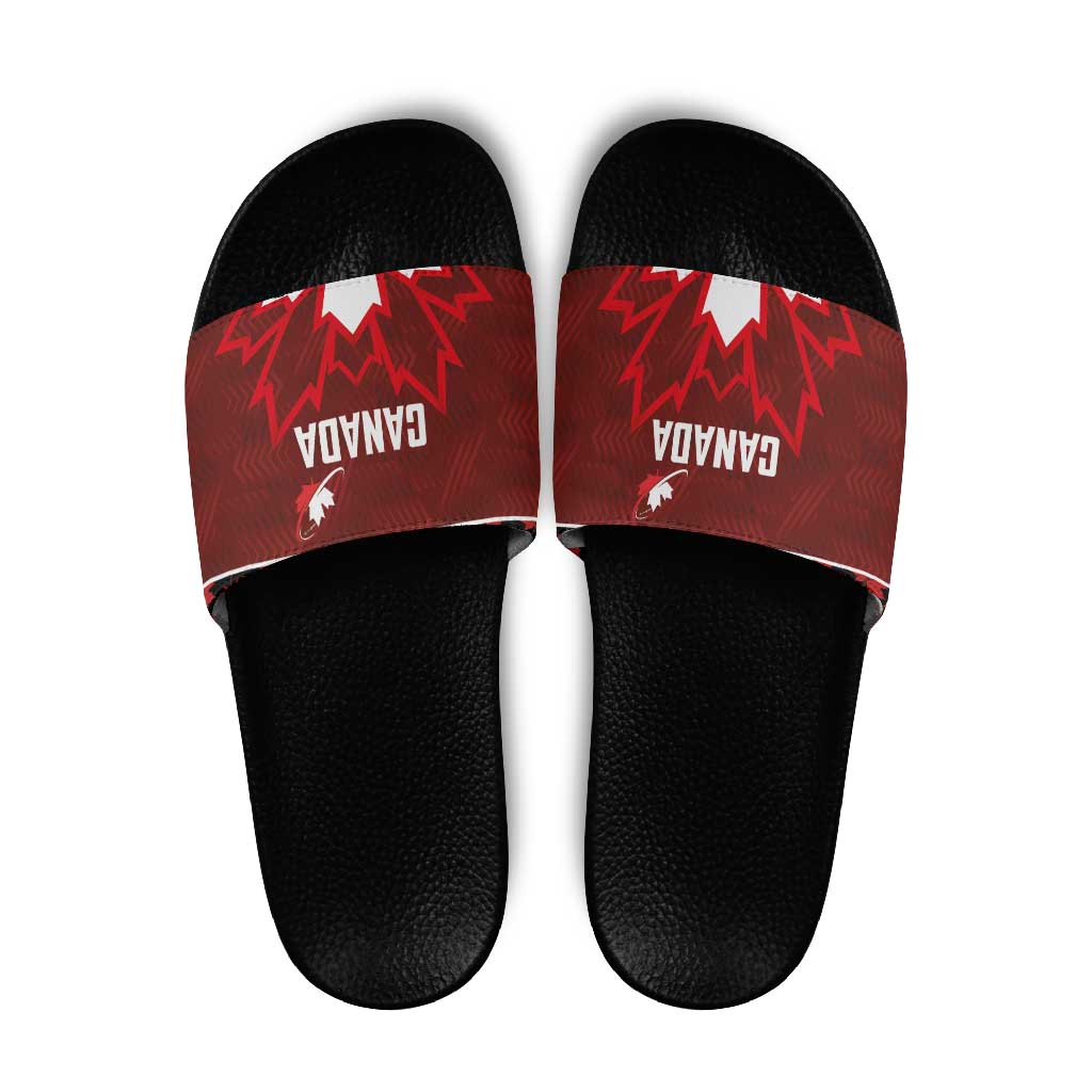 Canadian Rugby Slide Sandals Maple Leaves Sporty Art Style Red Color LT03