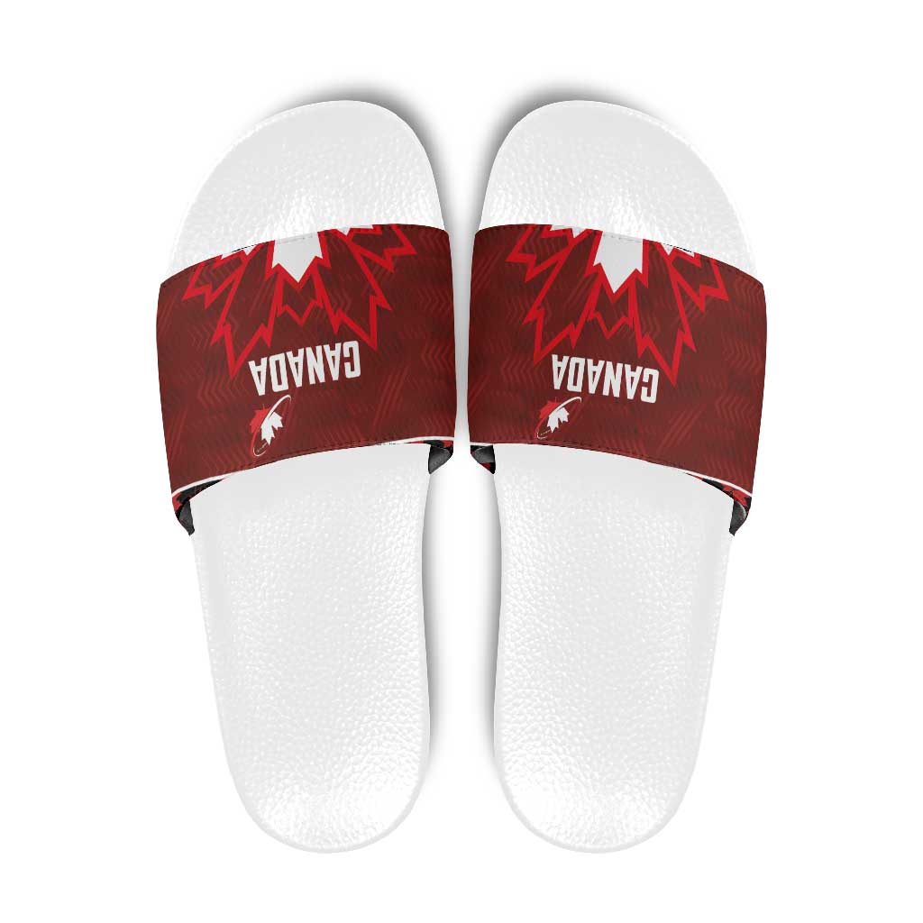 Canadian Rugby Slide Sandals Maple Leaves Sporty Art Style Red Color LT03