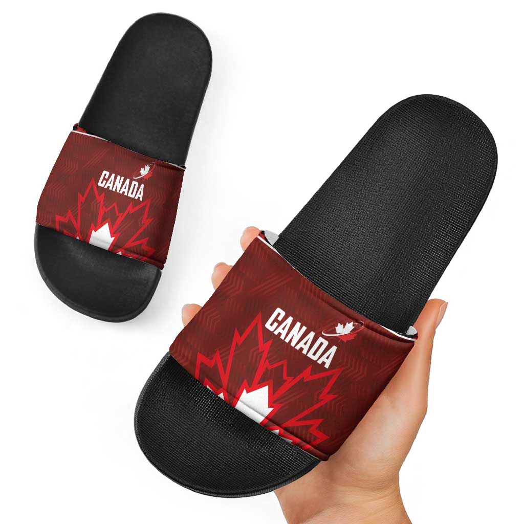 Canadian Rugby Slide Sandals Maple Leaves Sporty Art Style Red Color LT03