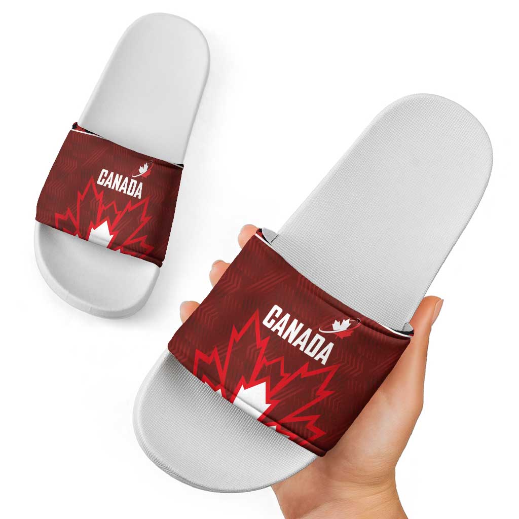 Canadian Rugby Slide Sandals Maple Leaves Sporty Art Style Red Color LT03