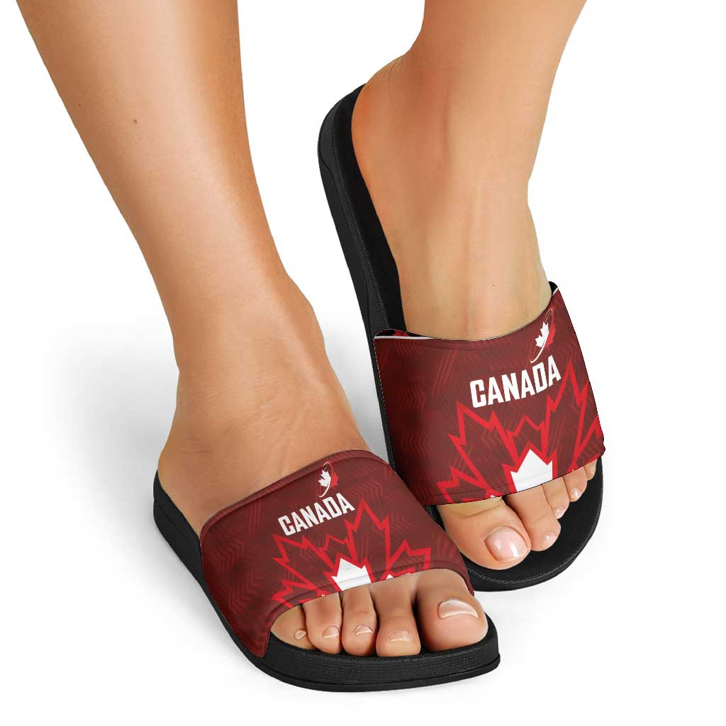 Canadian Rugby Slide Sandals Maple Leaves Sporty Art Style Red Color LT03