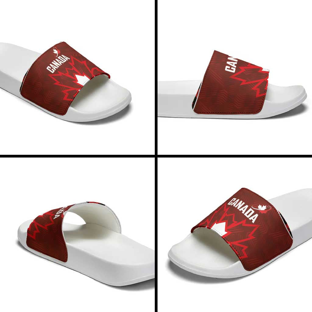 Canadian Rugby Slide Sandals Maple Leaves Sporty Art Style Red Color LT03