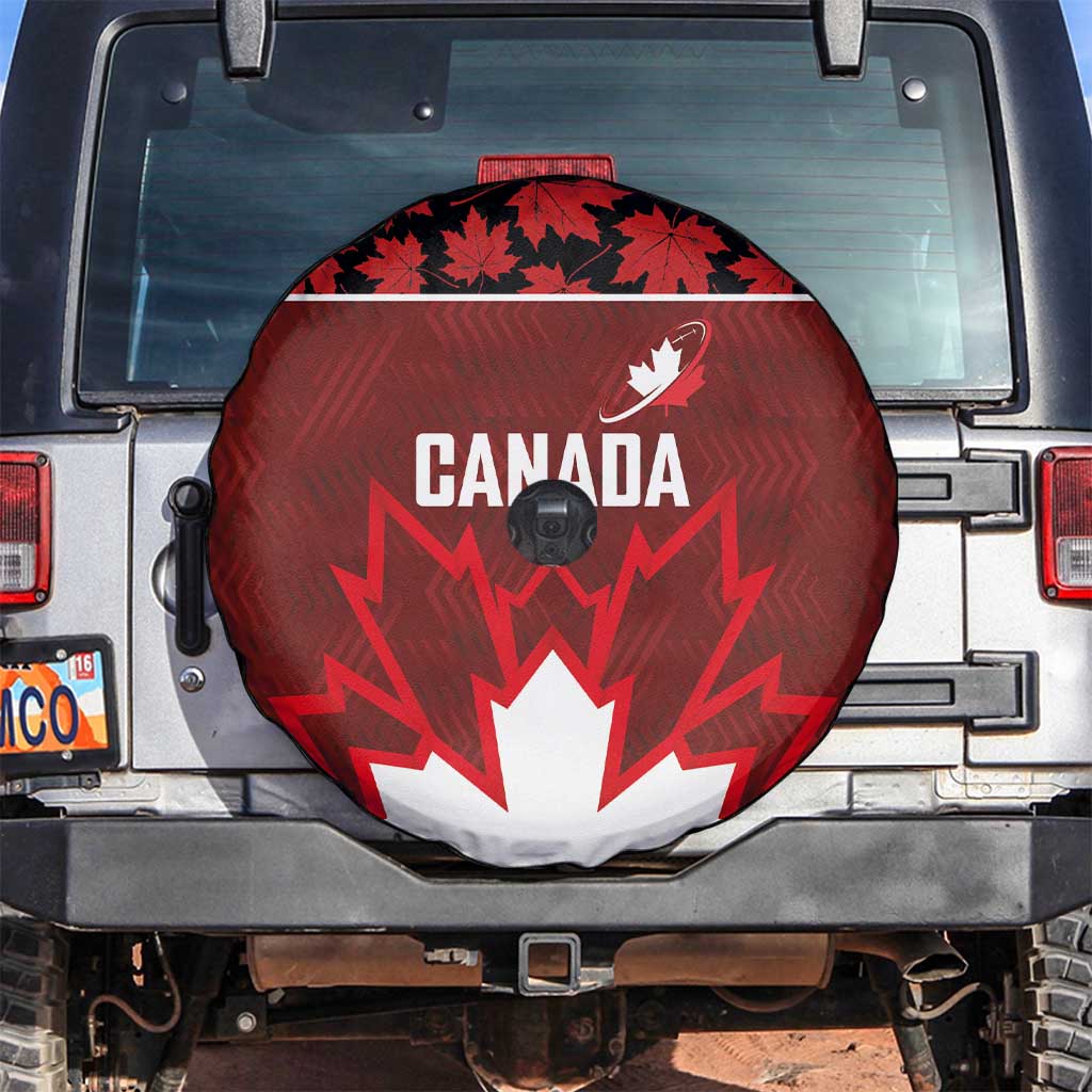 Canadian Rugby Spare Tire Cover Maple Leaves Sporty Art Style Red Color LT03