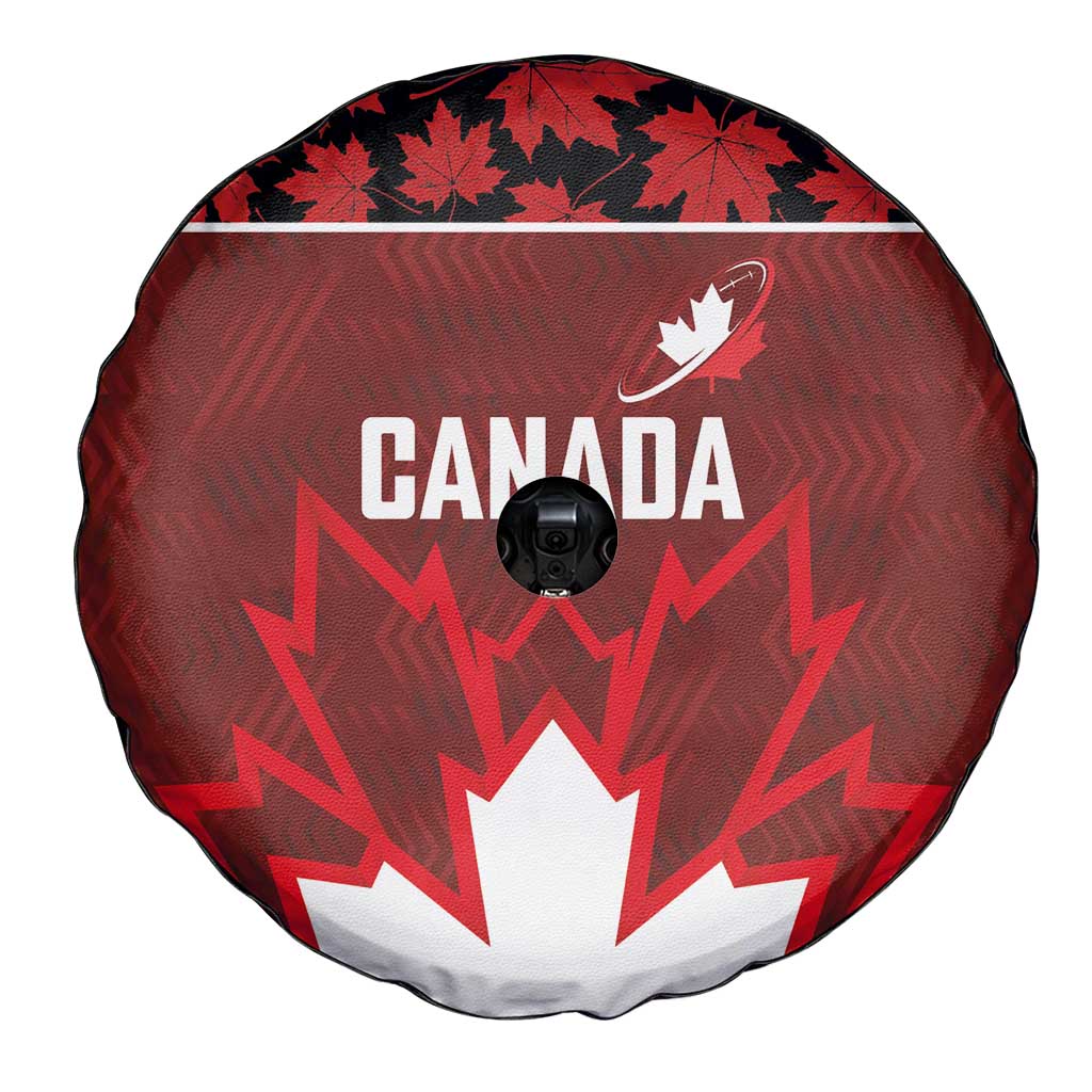 Canadian Rugby Spare Tire Cover Maple Leaves Sporty Art Style Red Color LT03