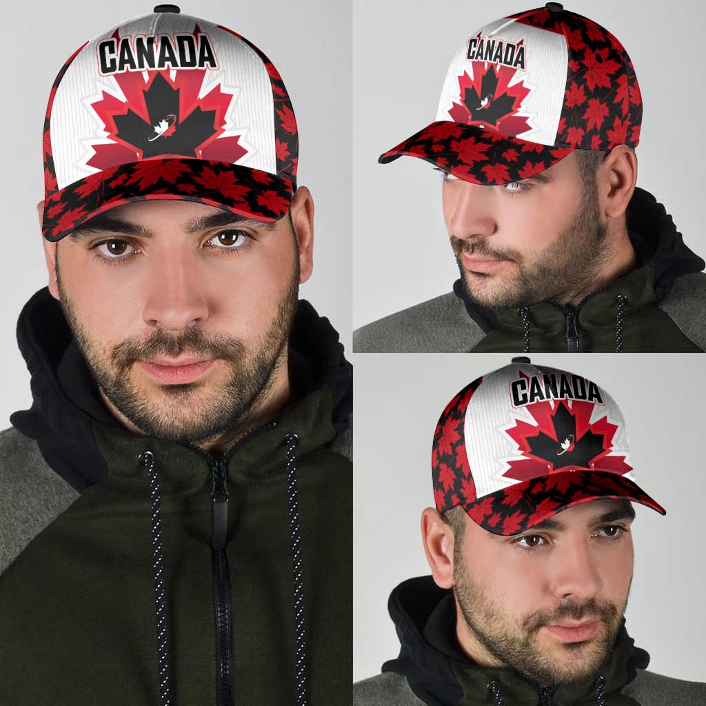 Canadian Rugby Classic Cap Maple Leaves Sporty Art Style White Color LT03