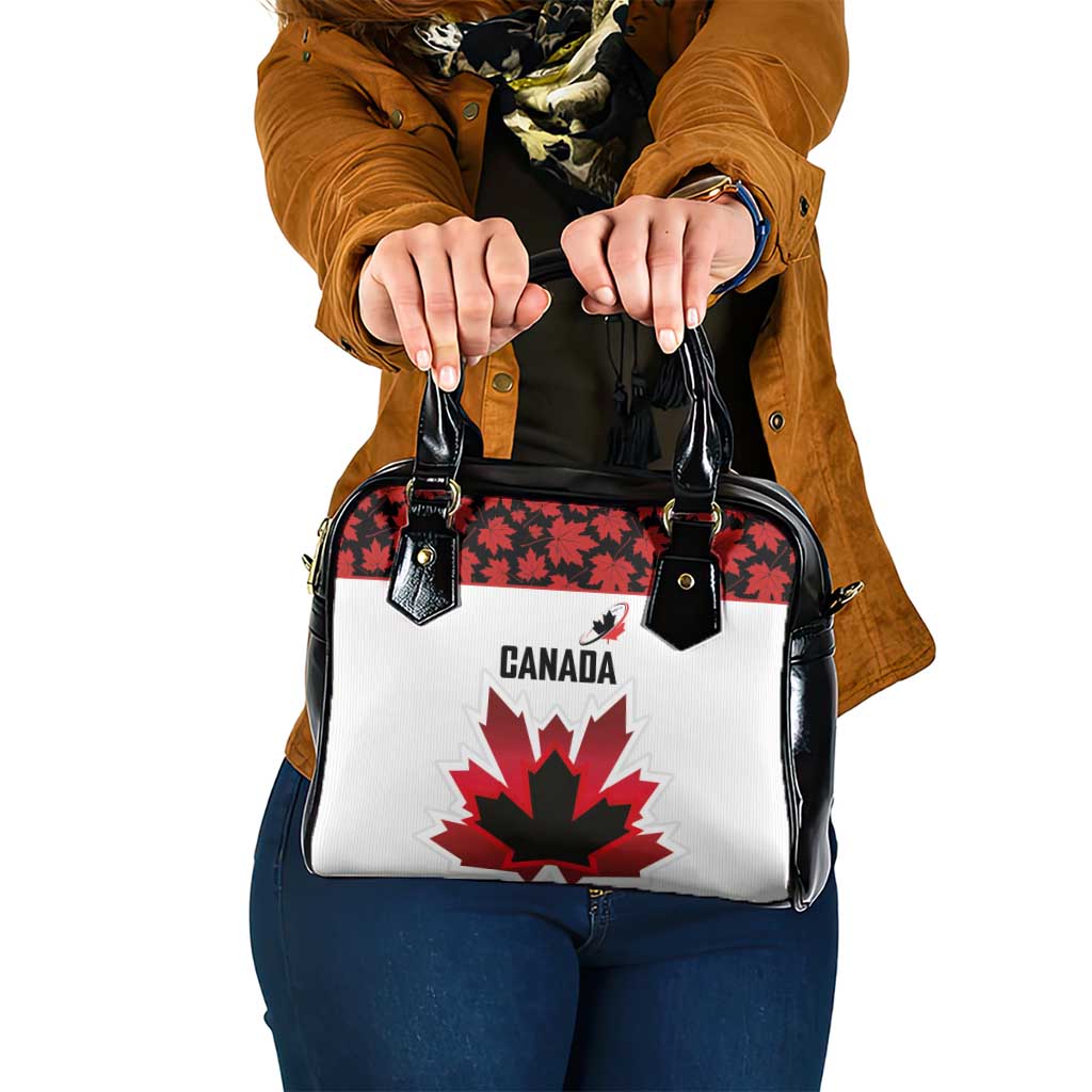 Canadian Rugby Shoulder Handbag Maple Leaves Sporty Art Style White Color LT03