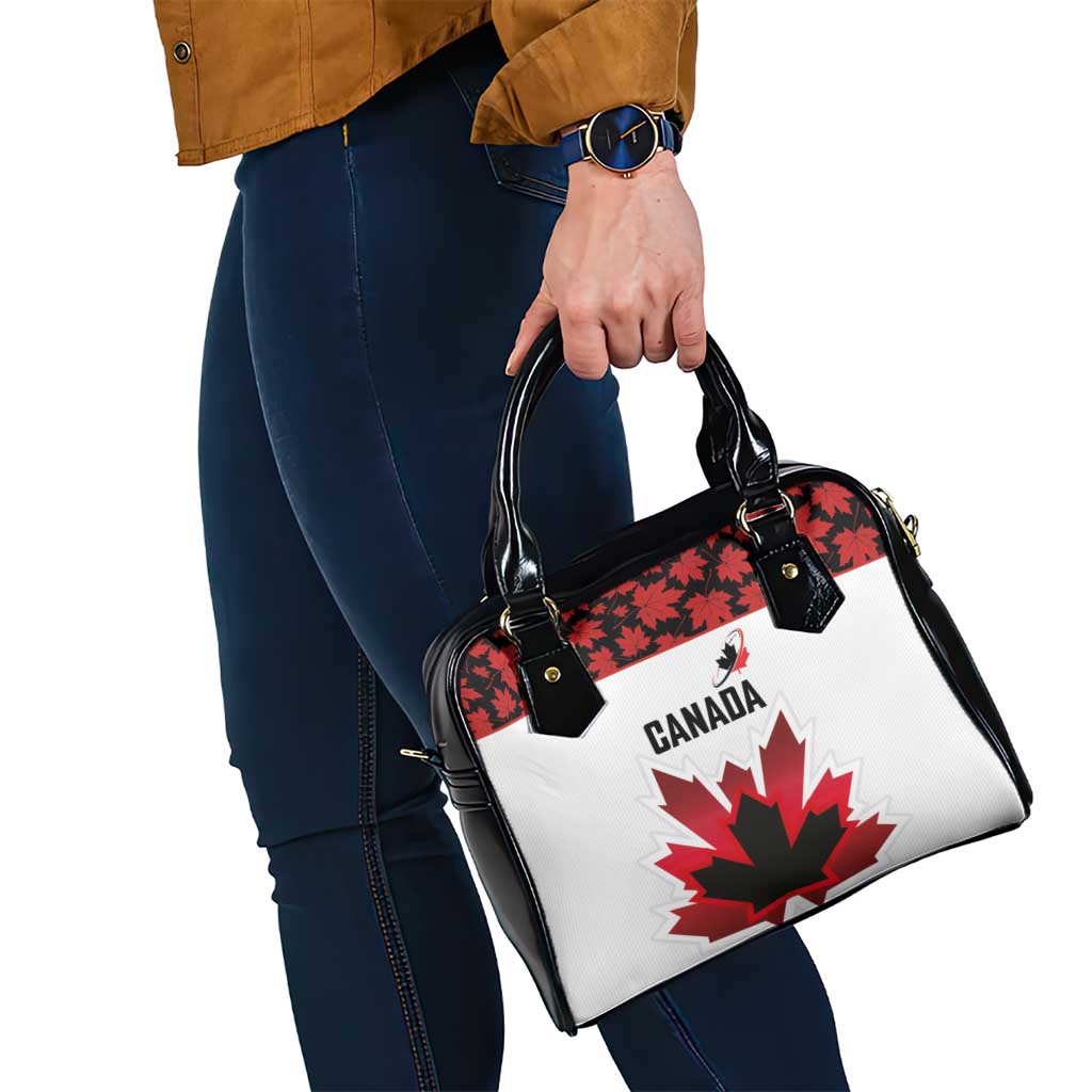 Canadian Rugby Shoulder Handbag Maple Leaves Sporty Art Style White Color LT03