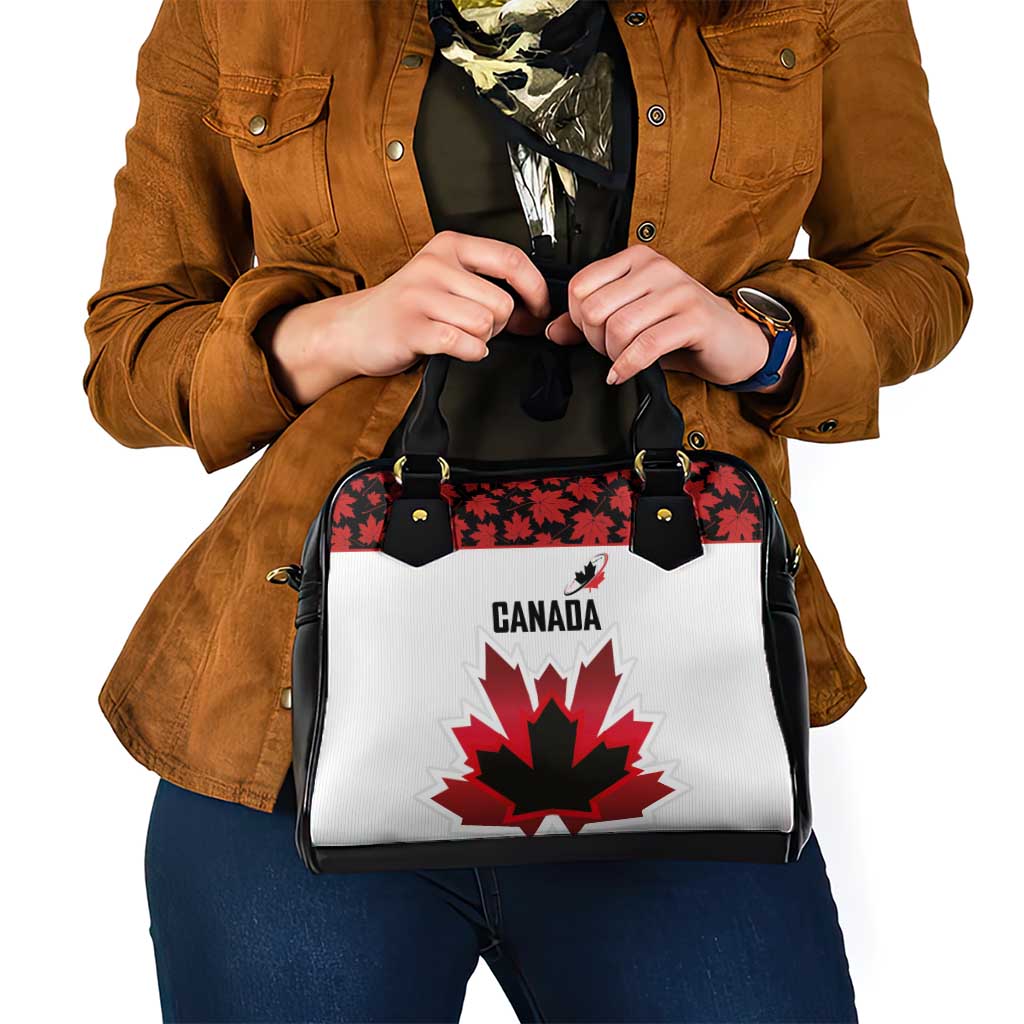 Canadian Rugby Shoulder Handbag Maple Leaves Sporty Art Style White Color LT03
