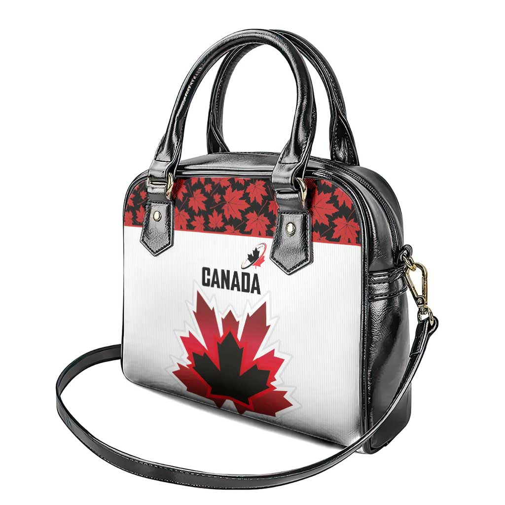 Canadian Rugby Shoulder Handbag Maple Leaves Sporty Art Style White Color LT03