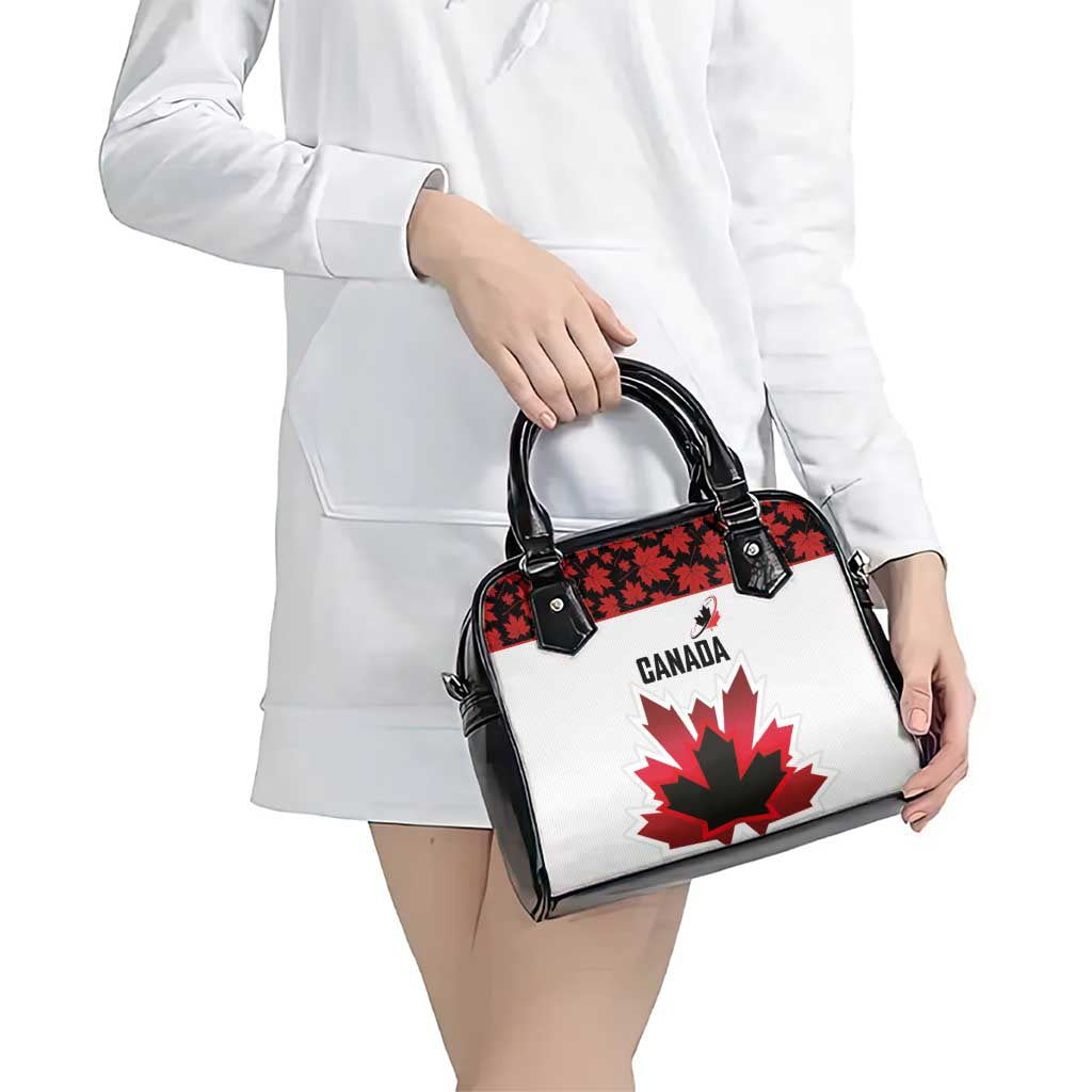 Canadian Rugby Shoulder Handbag Maple Leaves Sporty Art Style White Color LT03