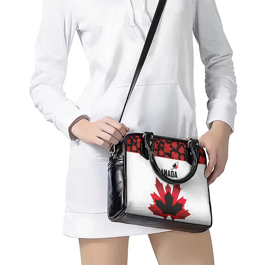 Canadian Rugby Shoulder Handbag Maple Leaves Sporty Art Style White Color LT03