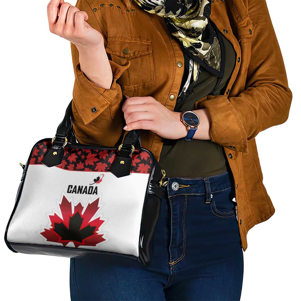 Canadian Rugby Shoulder Handbag Maple Leaves Sporty Art Style White Color LT03