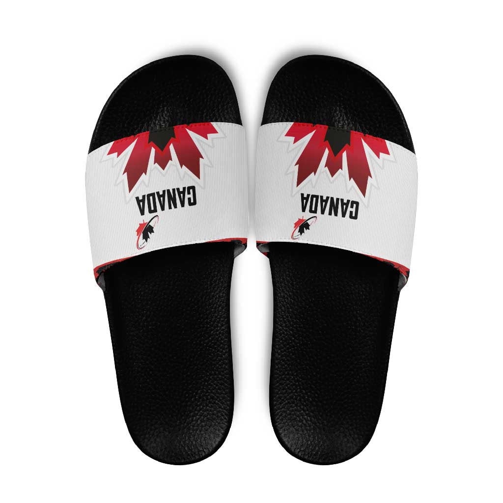 Canadian Rugby Slide Sandals Maple Leaves Sporty Art Style White Color LT03