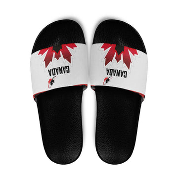 Canadian Rugby Slide Sandals Maple Leaves Sporty Art Style White Color LT03