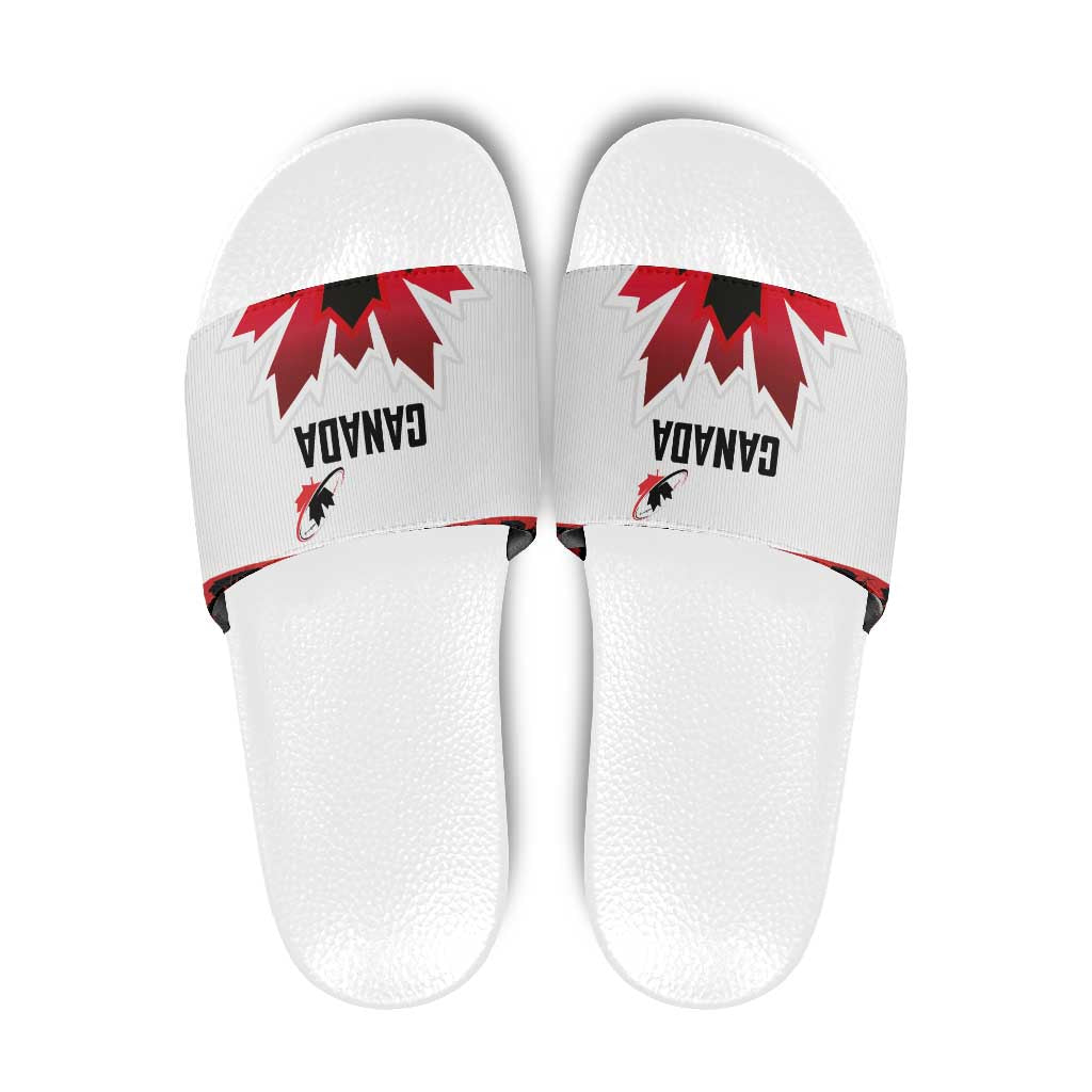Canadian Rugby Slide Sandals Maple Leaves Sporty Art Style White Color LT03