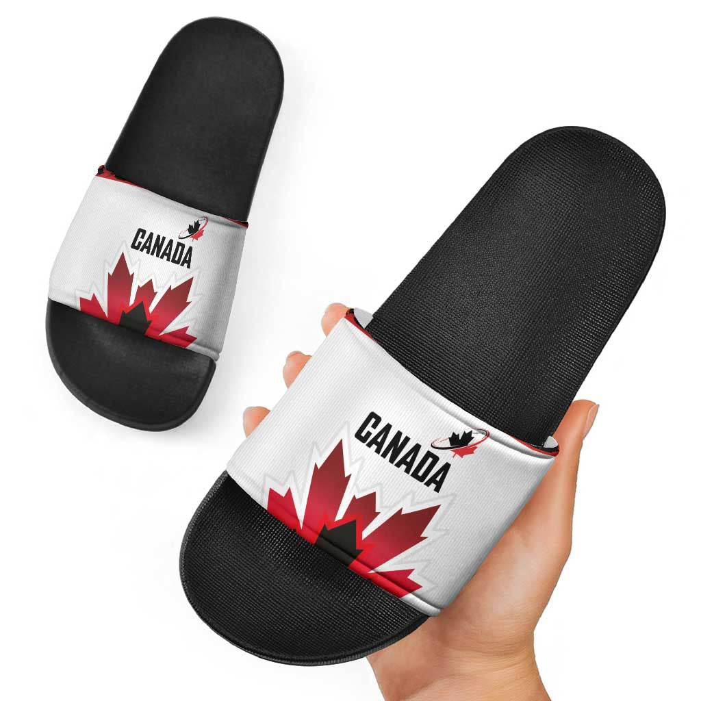 Canadian Rugby Slide Sandals Maple Leaves Sporty Art Style White Color LT03