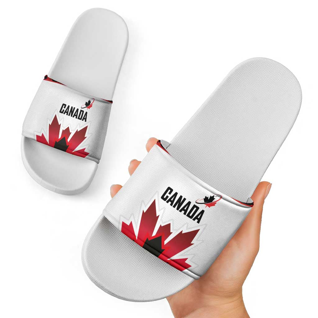 Canadian Rugby Slide Sandals Maple Leaves Sporty Art Style White Color LT03