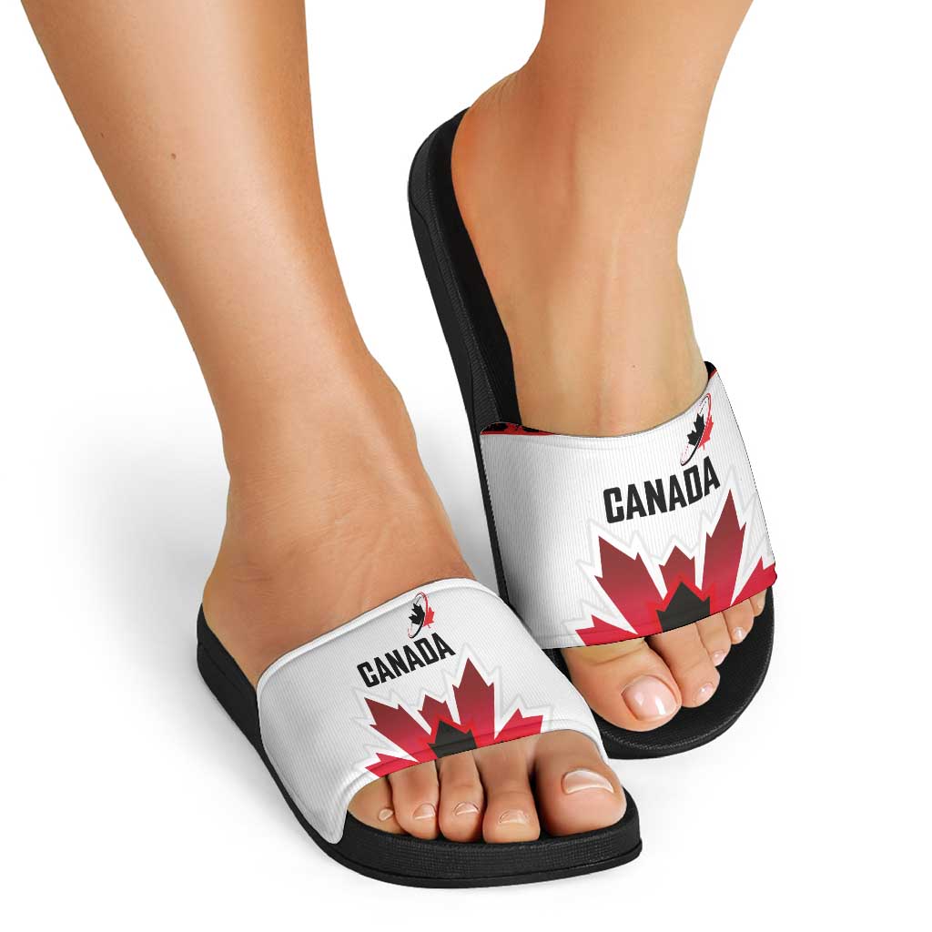 Canadian Rugby Slide Sandals Maple Leaves Sporty Art Style White Color LT03