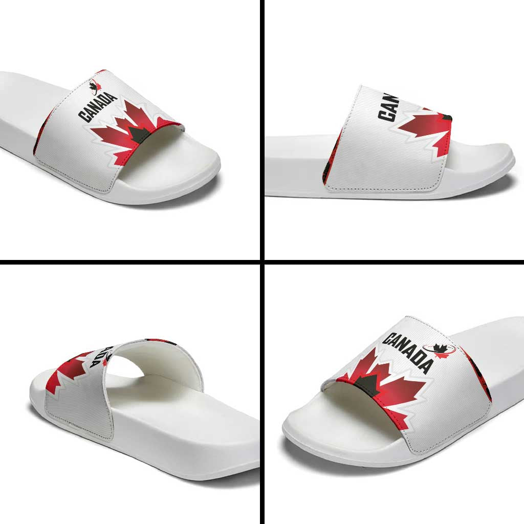 Canadian Rugby Slide Sandals Maple Leaves Sporty Art Style White Color LT03