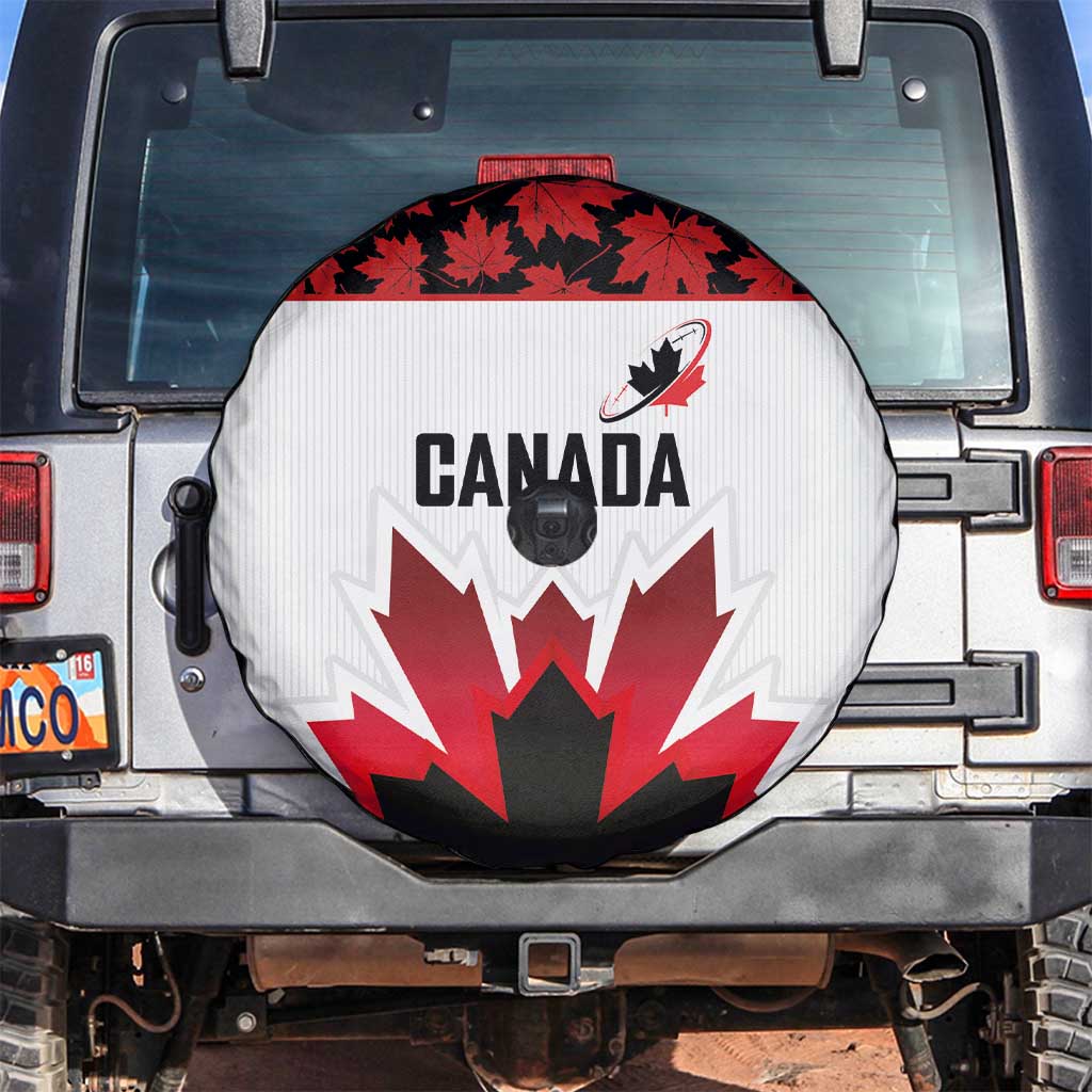 Canadian Rugby Spare Tire Cover Maple Leaves Sporty Art Style White Color LT03