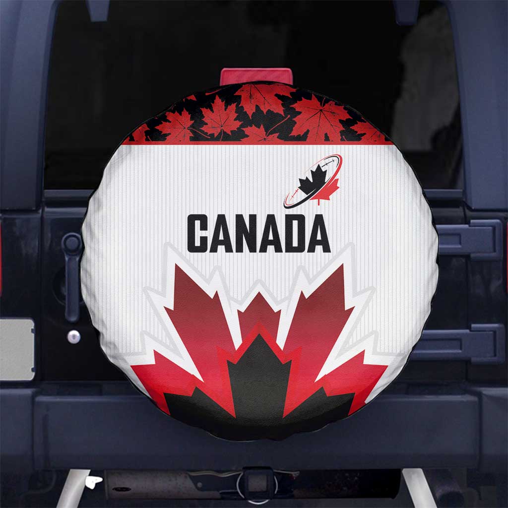 Canadian Rugby Spare Tire Cover Maple Leaves Sporty Art Style White Color LT03