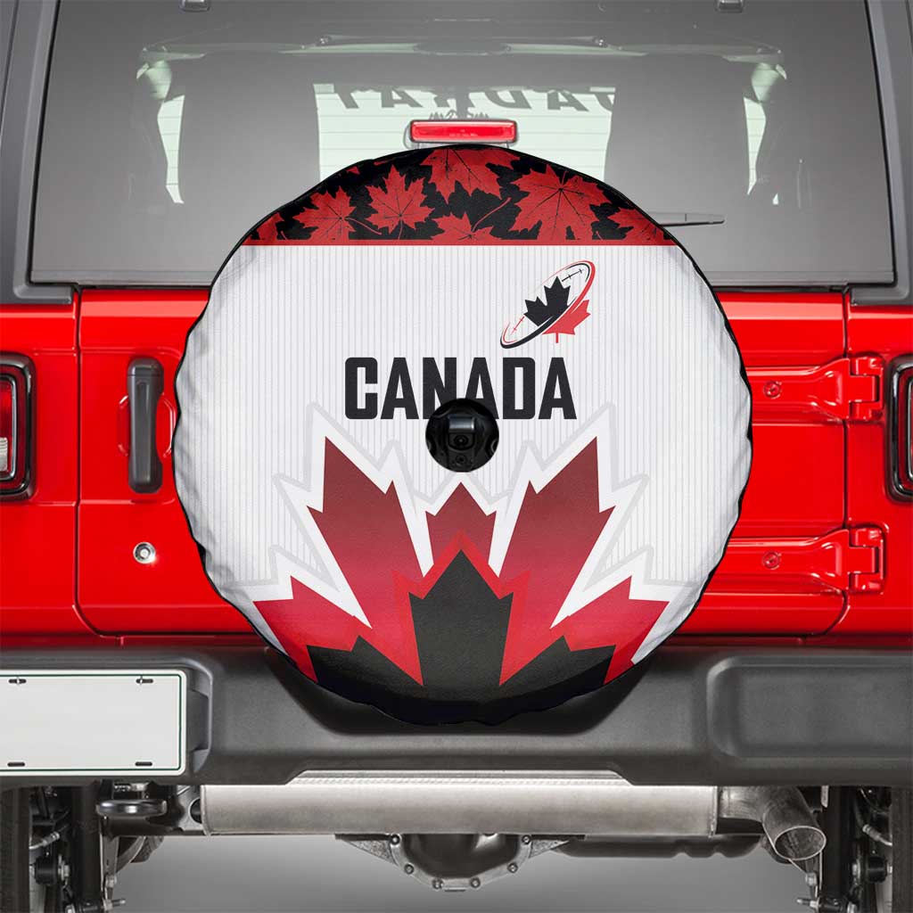 Canadian Rugby Spare Tire Cover Maple Leaves Sporty Art Style White Color LT03