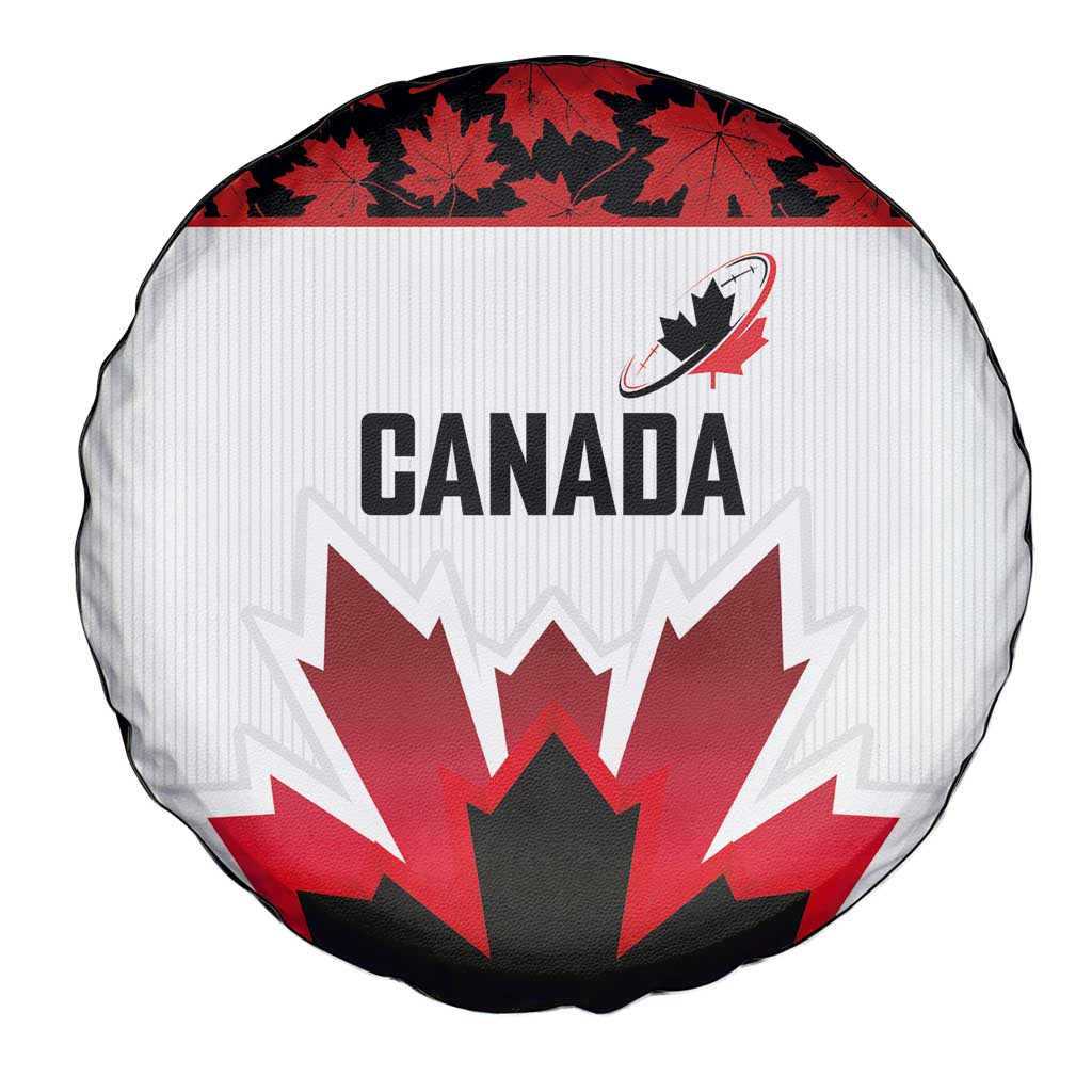 Canadian Rugby Spare Tire Cover Maple Leaves Sporty Art Style White Color LT03