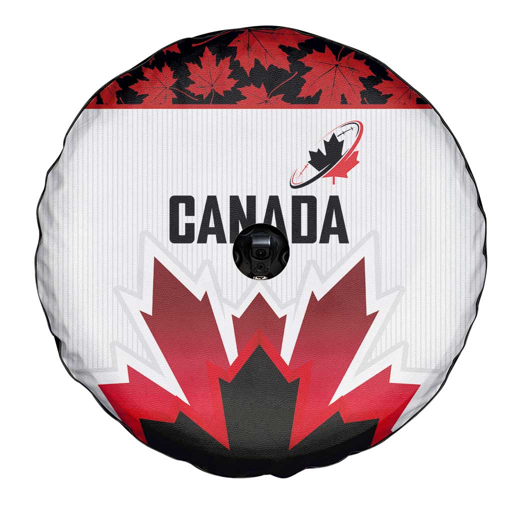Canadian Rugby Spare Tire Cover Maple Leaves Sporty Art Style White Color LT03